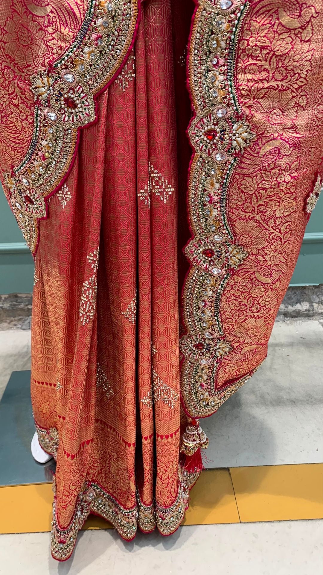 Rani Banarasi Silk Unstitched Saree with Dupatta Embellished with Thread & Stone Work